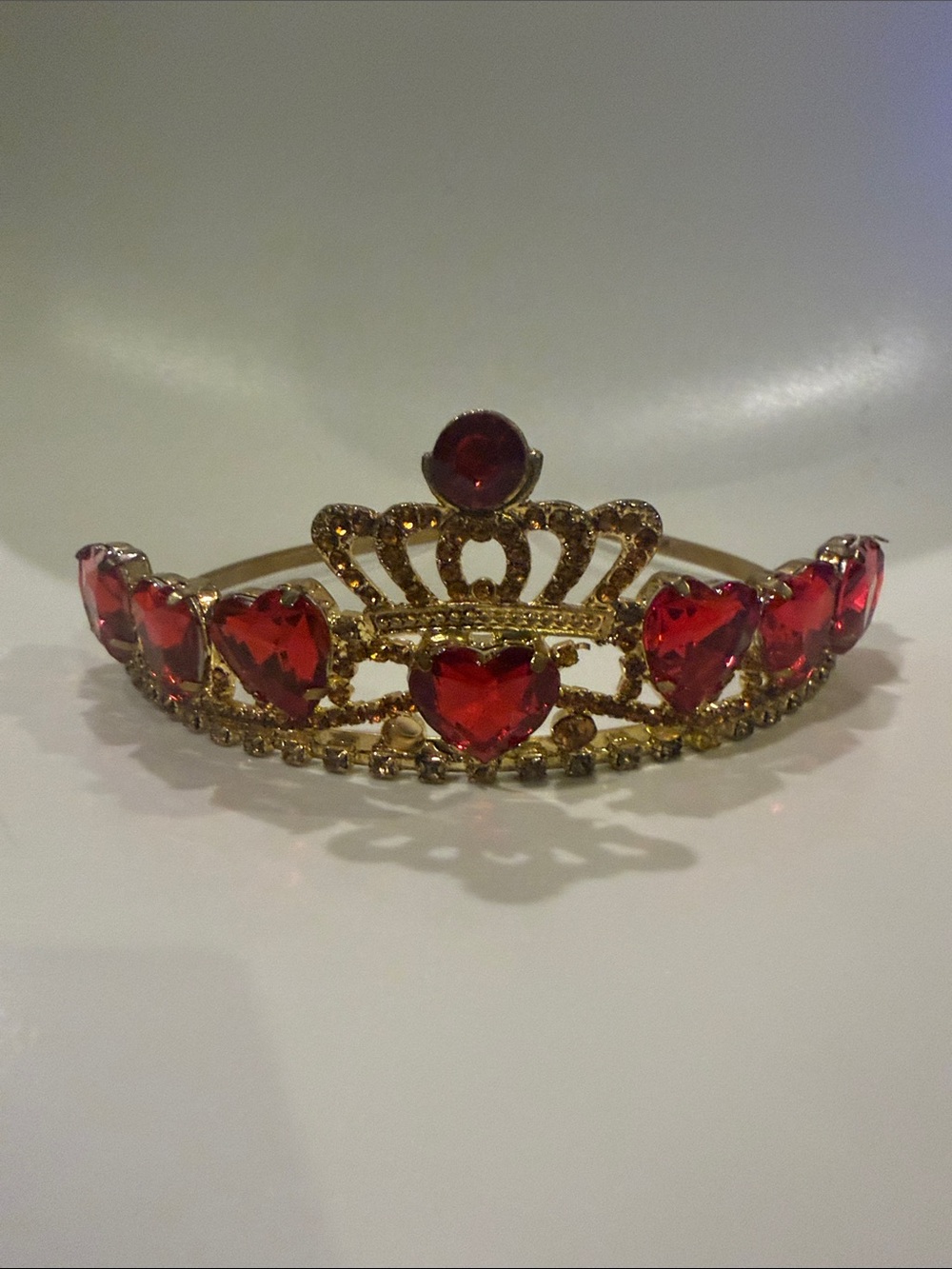 Gold Crown Headband with Red Heart Gemstones